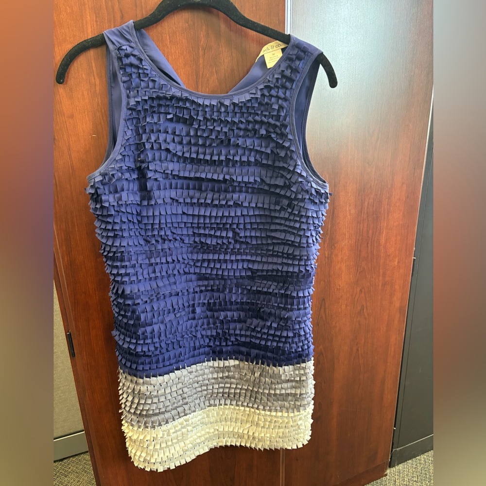 Ark & Co Navy Gray and White Ruffled Dress